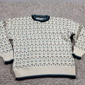 Scottish Isle Sweater Mens Medium XL Cream Knit Pullover Golf Hand Framed